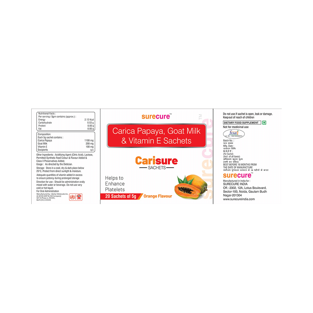 Surecure Carisure Sachet (5gm Each) Orange Sugar Free - Image 3