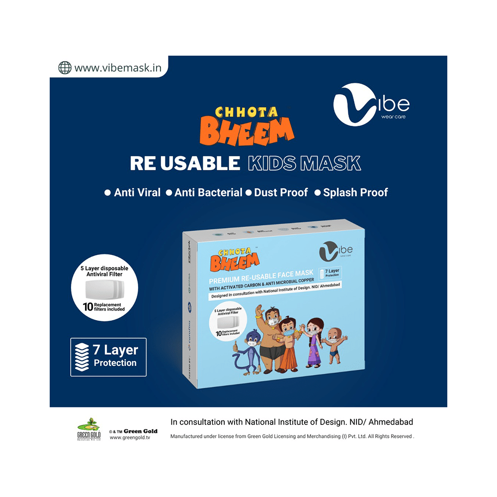 Vibe Chhota Bheem Premium Re-Usable Face Mask for Kids with 25 Filters Free Size Gift - Image 8