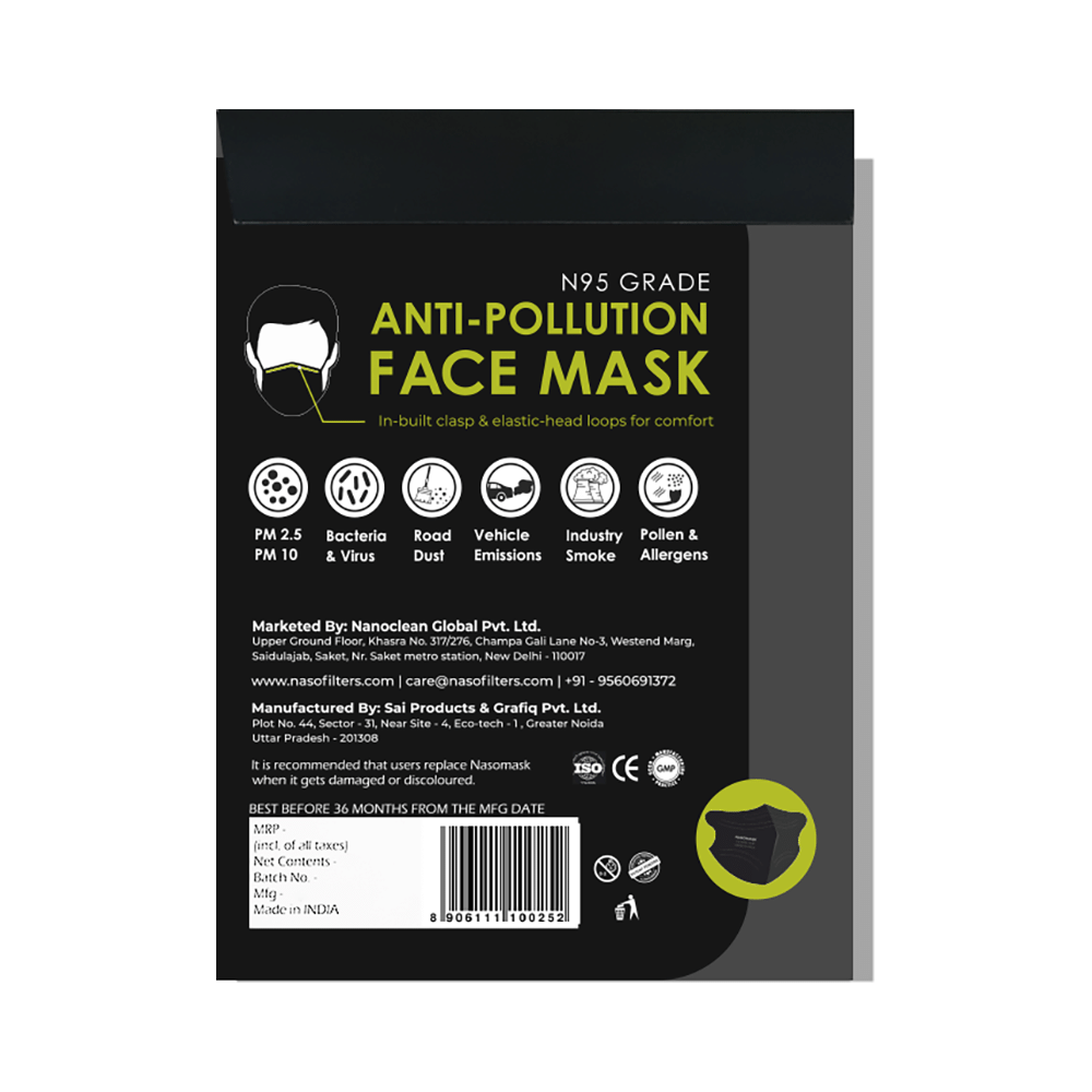 Nasomask N95 Anti-Pollution Face Mask with Headloop Black Normal Design - Image 2