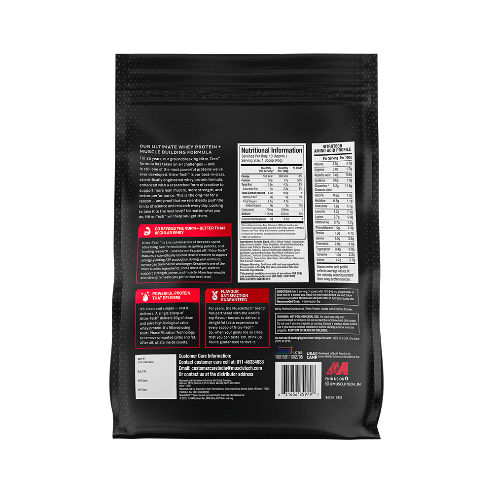 Muscletech Nitro Tech Whey Protein for Muscle Recovery | Flavour Powder Cookies & Cream - Image 2