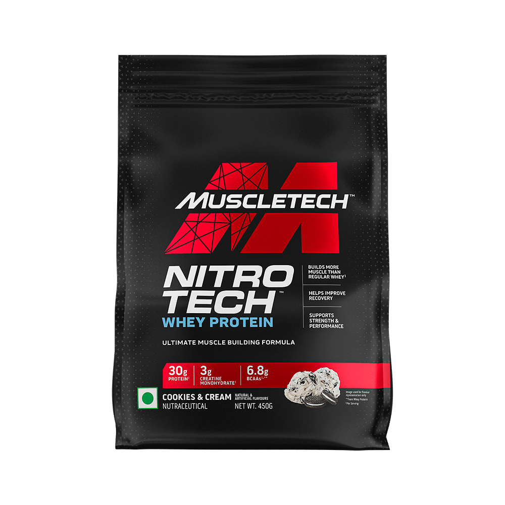 Muscletech Nitro Tech Whey Protein for Muscle Recovery | Flavour Powder Cookies & Cream - Image 1