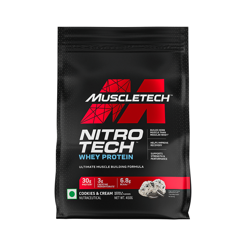 Muscletech Nitro Tech Whey Protein for Muscle Recovery | Flavour Powder Cookies & Cream