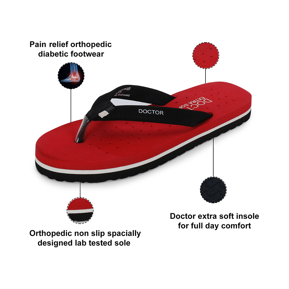 Doctor Extra Soft Ortho Care Orthopaedic Diabetic Pregnancy Comfort Flat Flipflops Slippers For Women 3 Red - Image 2