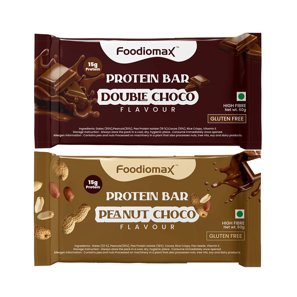 Foodiomax Protien Bar (60gm Each) 2 Coffee Choco & 2 Peanut Choco - Image 1