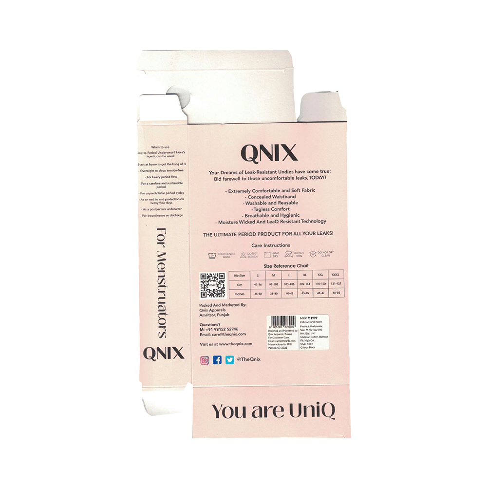 QNIX High Cut Period Underwear Black Medium - Image 2