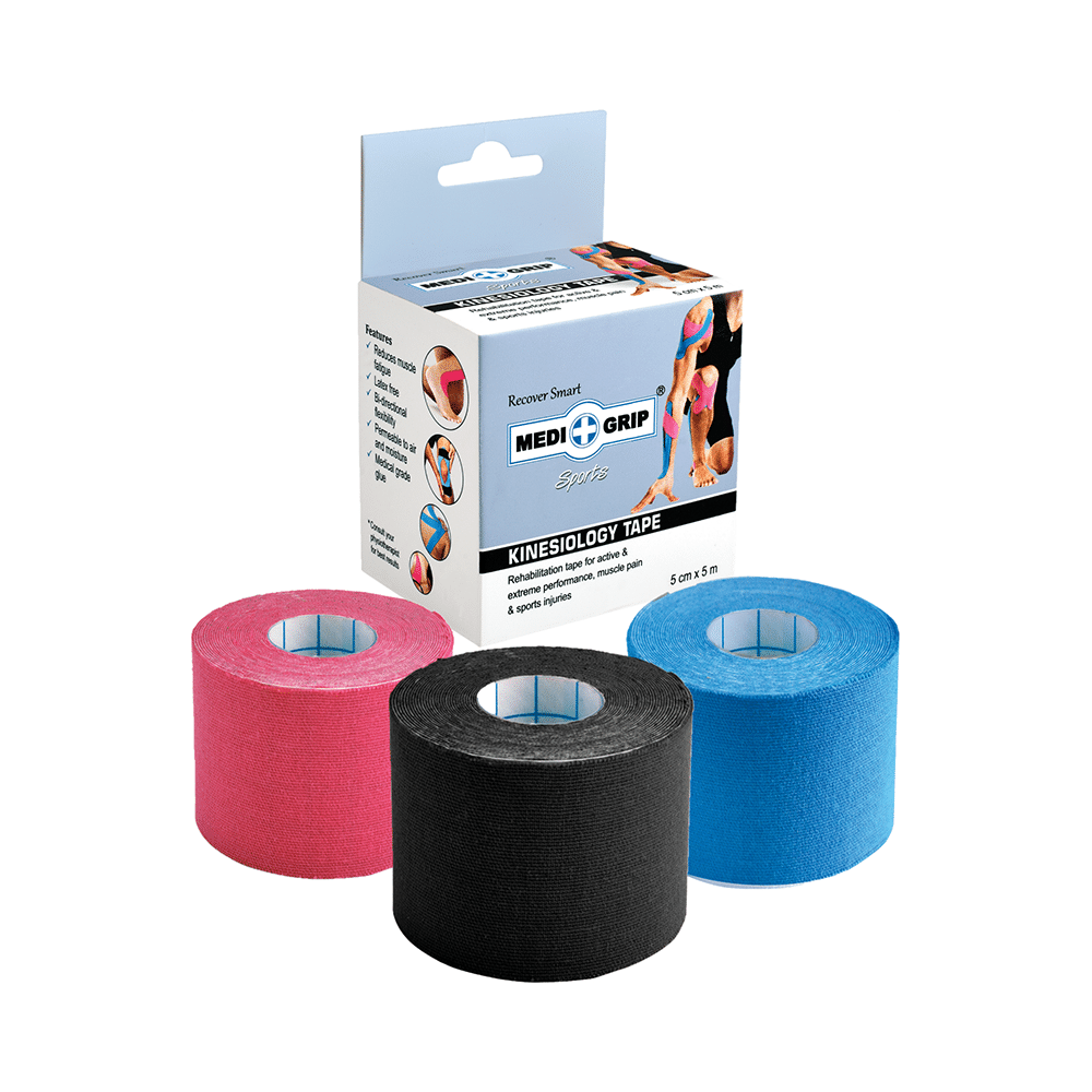 Medigrip Sports Kinesiology Tape 5cm x 5m Blue, Black & Pink - Image 1