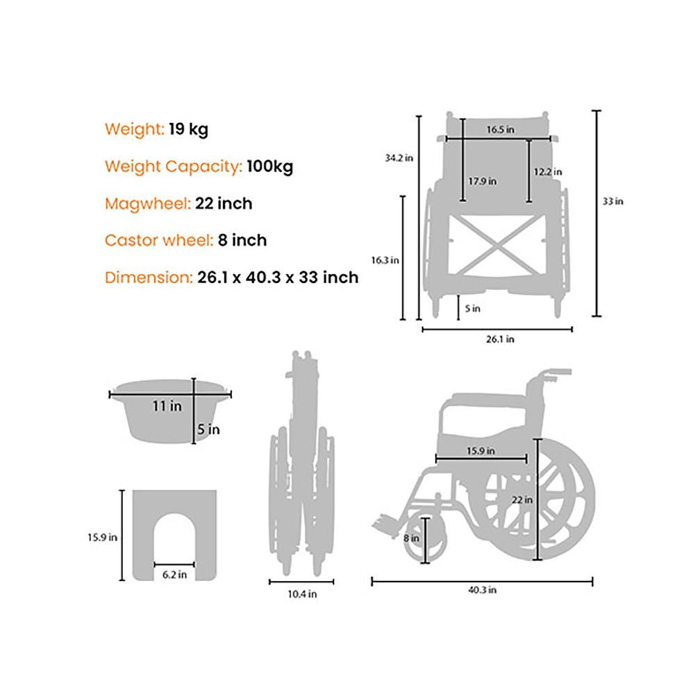 Arcatron Mobility FSC100 Foldable Commode Wheelchair - Image 5