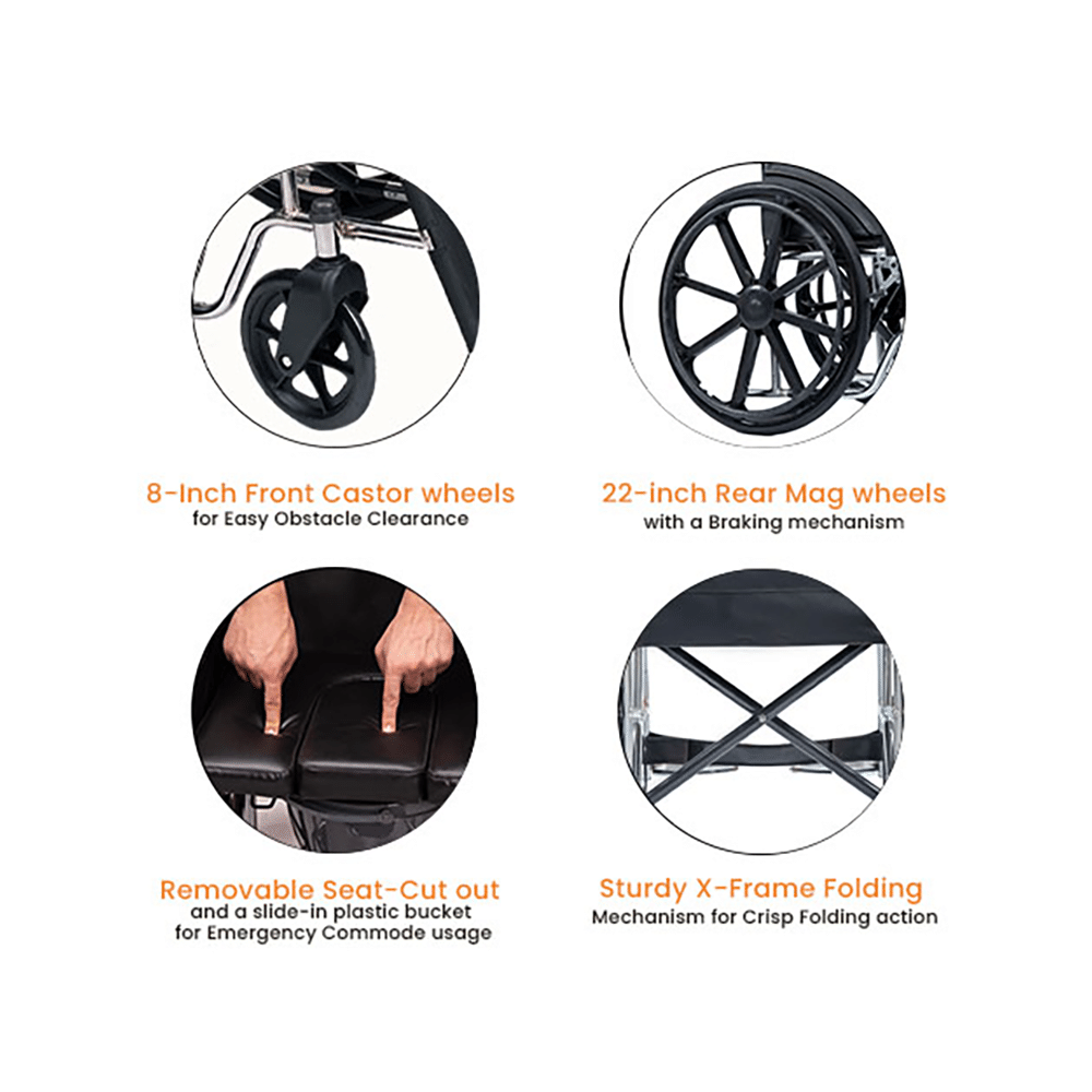 Arcatron Mobility FSC100 Foldable Commode Wheelchair - Image 4