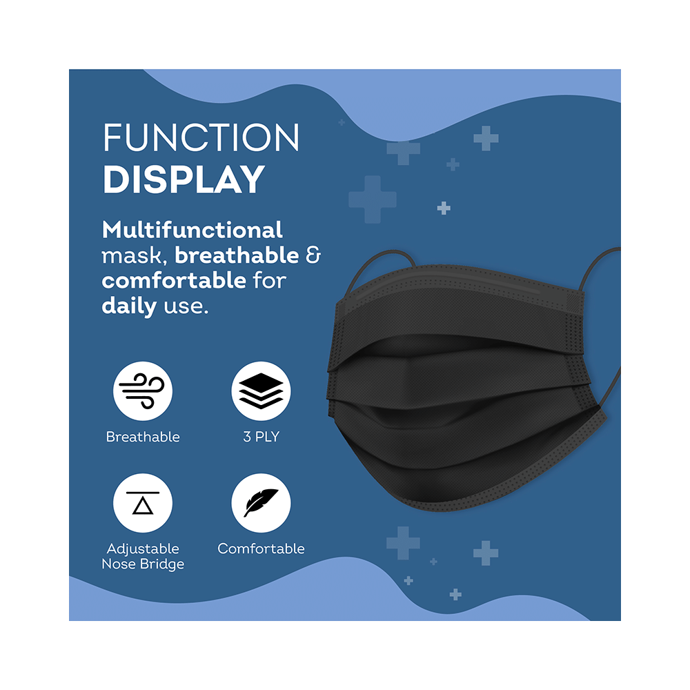 beatXP 3-Ply Disposable Mask with Nose Pin Black - Image 3