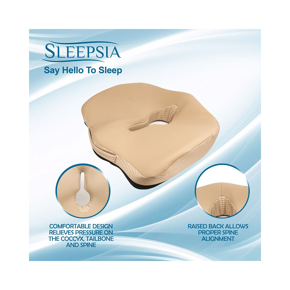 Sleepsia Advance Orthopaedic Coccyx Seat Cushion/Pillow with Memory Foam Beige - Image 2