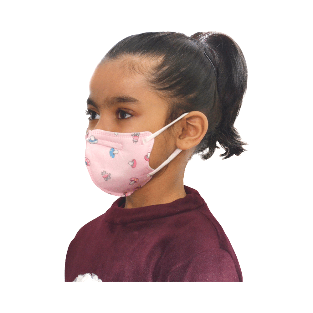 Advind Healthcare Smog Guard N95 Kids Mask without Valve for 4-12 Years Pink Mushroom Design - Image 7