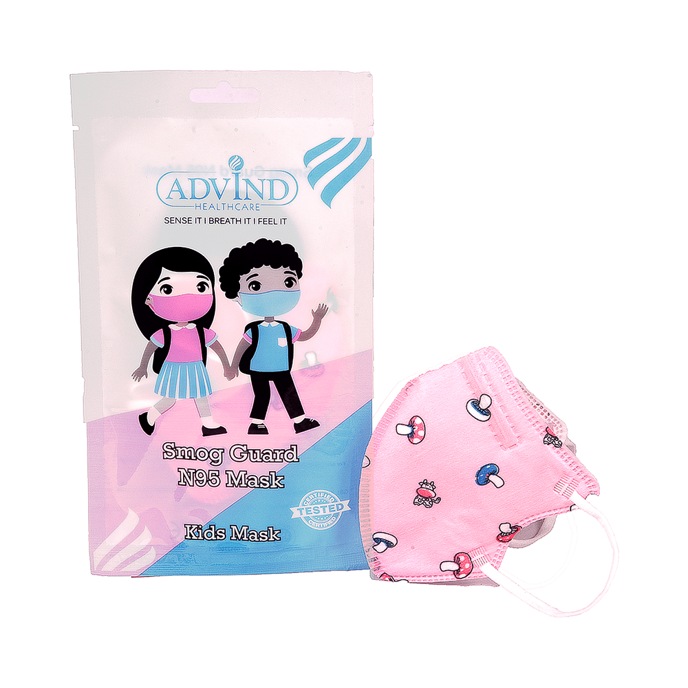 Advind Healthcare Smog Guard N95 Kids Mask without Valve for 4-12 Years Pink Mushroom Design - Image 1
