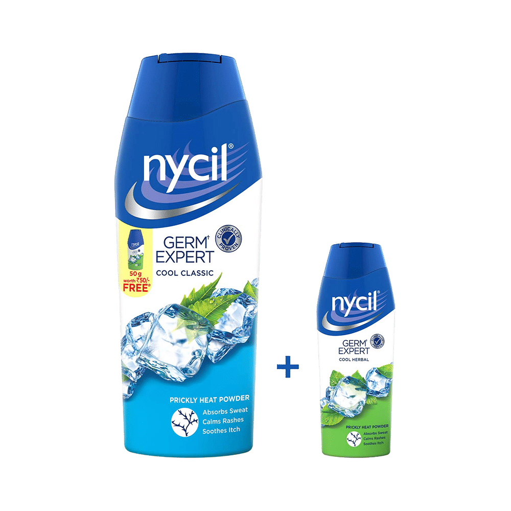 Nycil Cool Classic Prickly Heat Powder with Nycil Cool Herbal 50gm Free