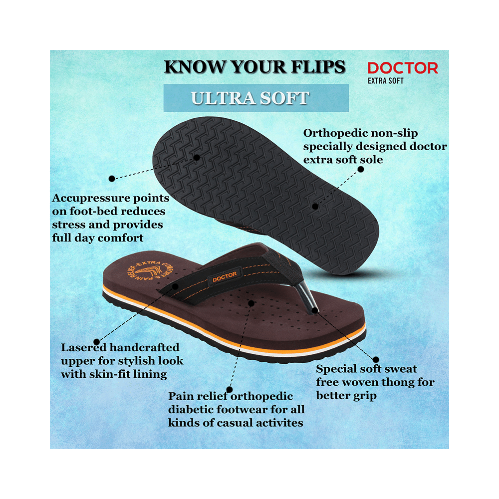 Doctor Extra Soft D28 Orthopaedic and Diabetic Super Fit Comfort Doctor Slipper, Flip-Flop, Cushion, Slides and House Slipper for Men Brown/Orange 12 - Image 10