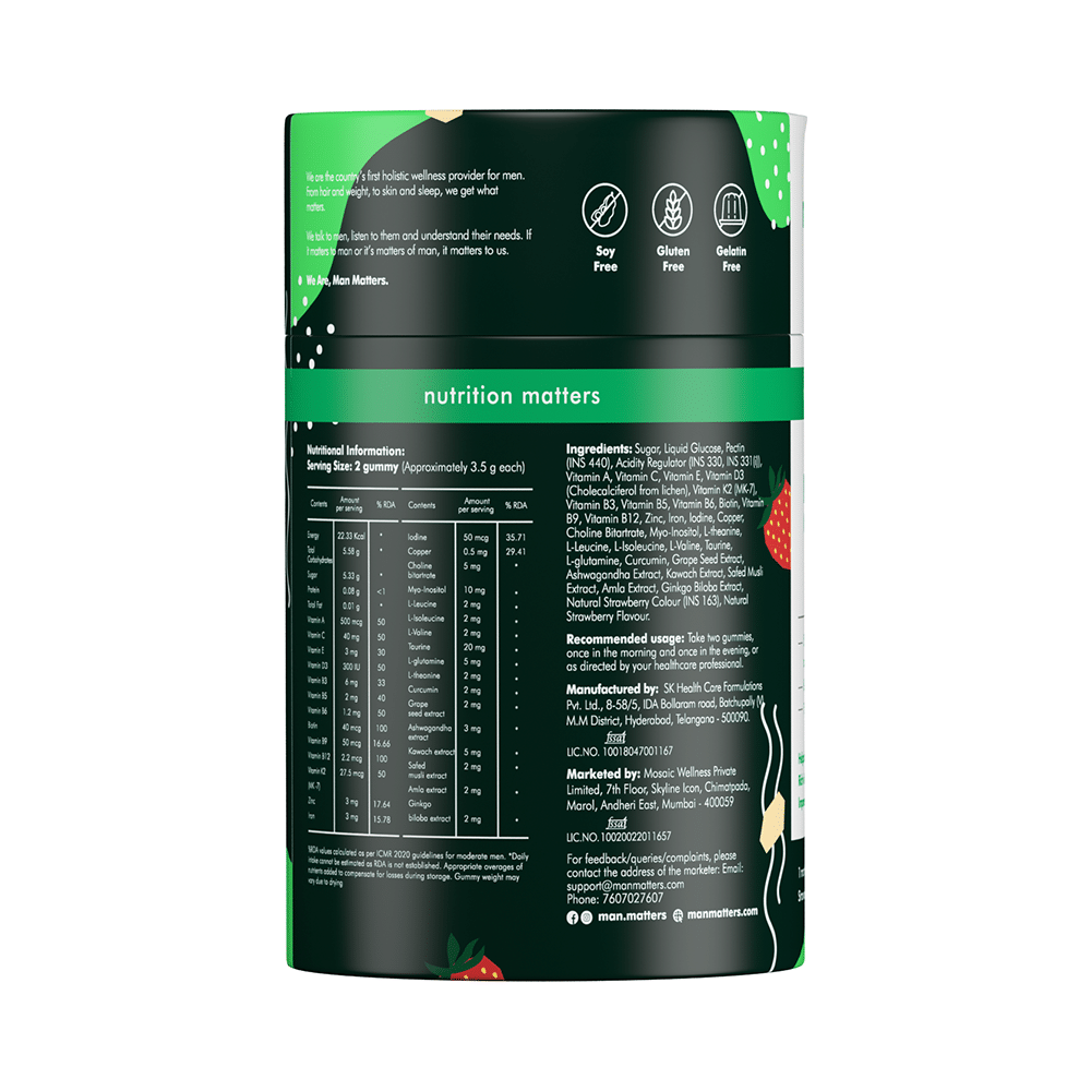 Man Matters Nourish Multivitamin Gummies for Immunity & Antioxidant Support | Flavour Strawberry - Image 2