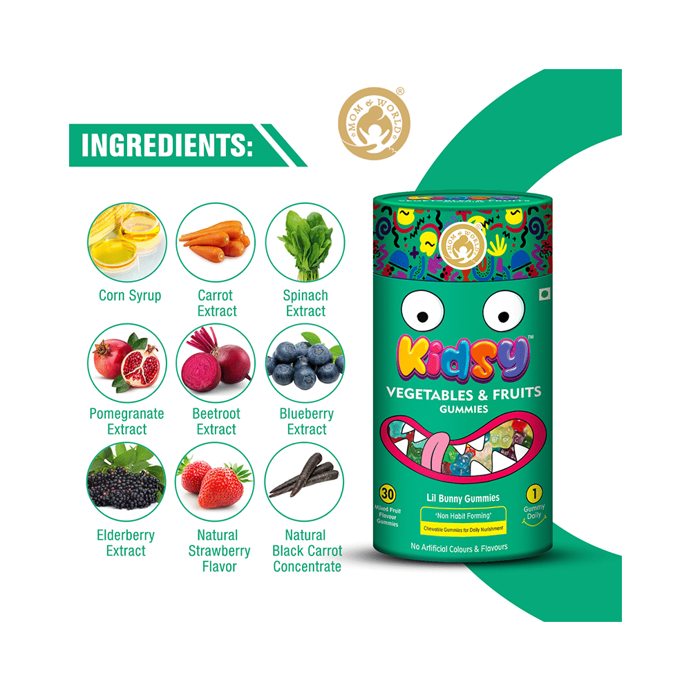 Mom & World Kidsy Vegetables & Fruits Gummies (30 Each) Mix Fruit Flavour - Image 7
