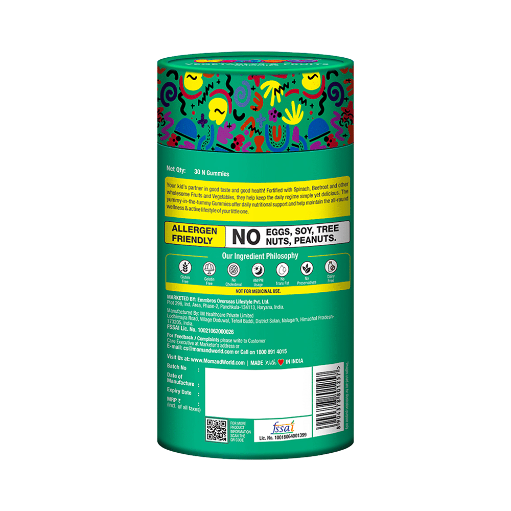 Mom & World Kidsy Vegetables & Fruits Gummies (30 Each) Mix Fruit Flavour - Image 3