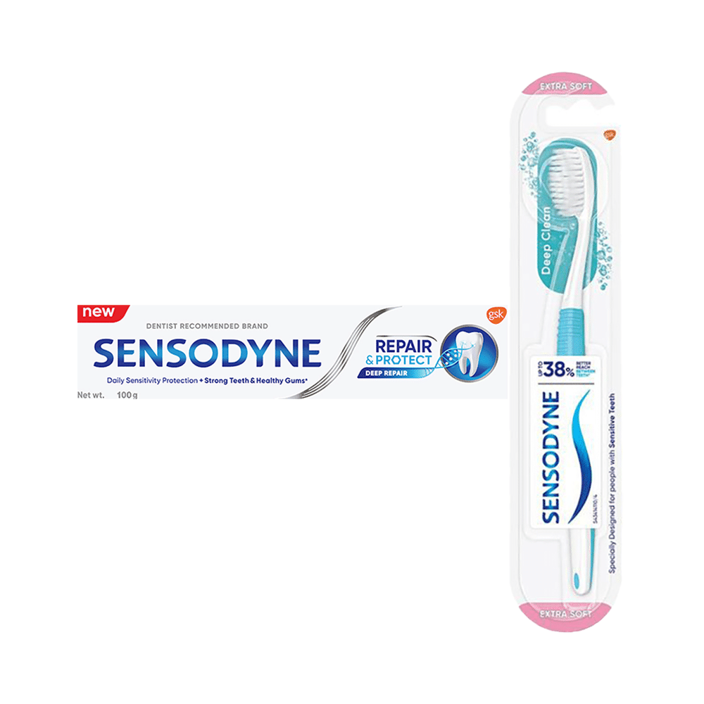 Combo Pack of Sensodyne Repair & Protect Sensitive Toothpaste (100gm) & Sensodyne Deep Clean Toothbrush - Image 1