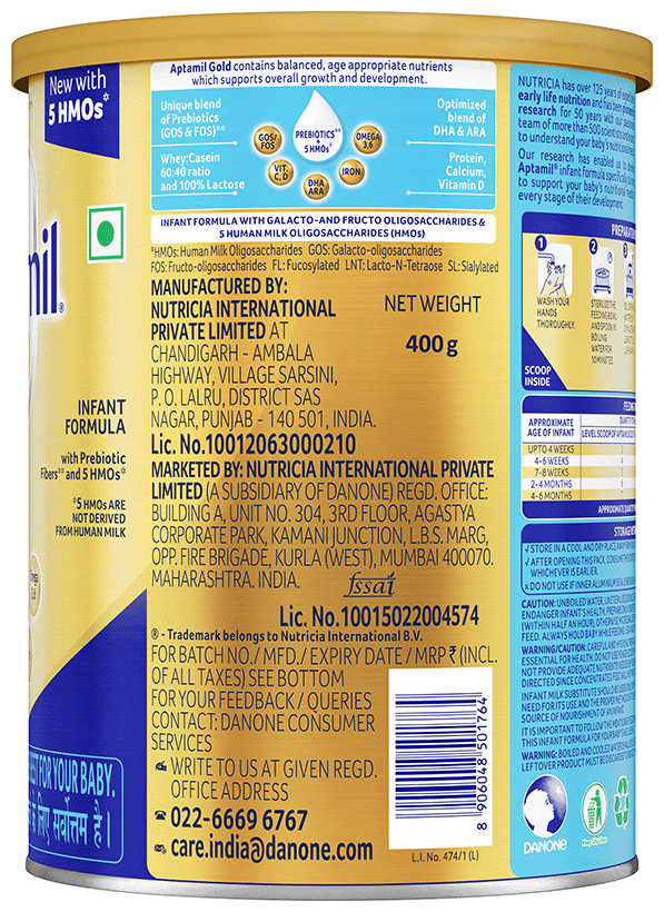 Aptamil Gold Stage 1 Infant Formula With Prebiotic Powder From Birth To 6 Months 400 gm - Image 3