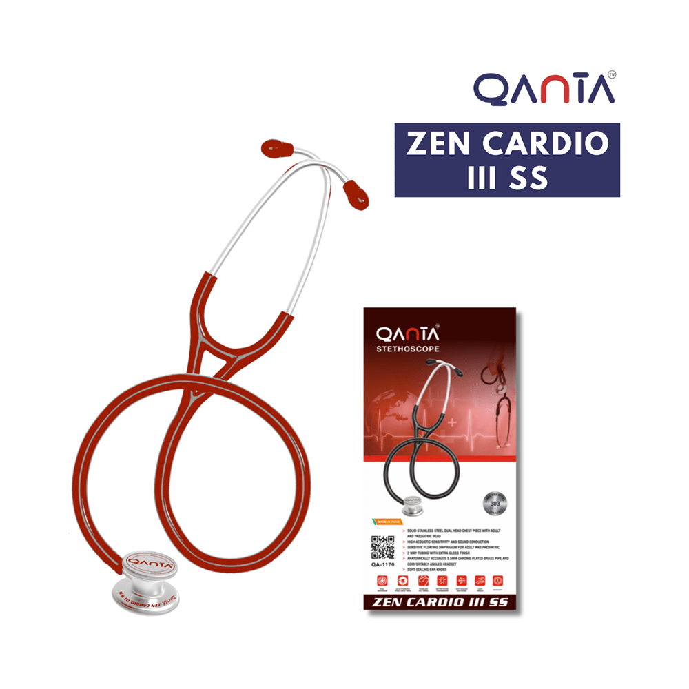 Qanta QA-1170 Zen Cardio III SS Cardiology Stethoscope, SS & Dual Head Chest Piece Red - Image 6