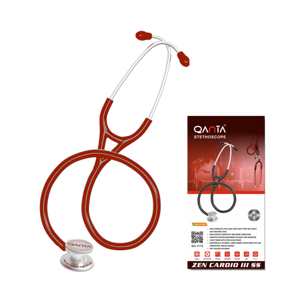 Qanta QA-1170 Zen Cardio III SS Cardiology Stethoscope, SS & Dual Head Chest Piece Red