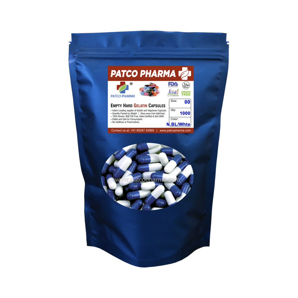Patco Pharma Empty Hard Gelatin Capsule Size 00 Navy Blue and White - Image 1