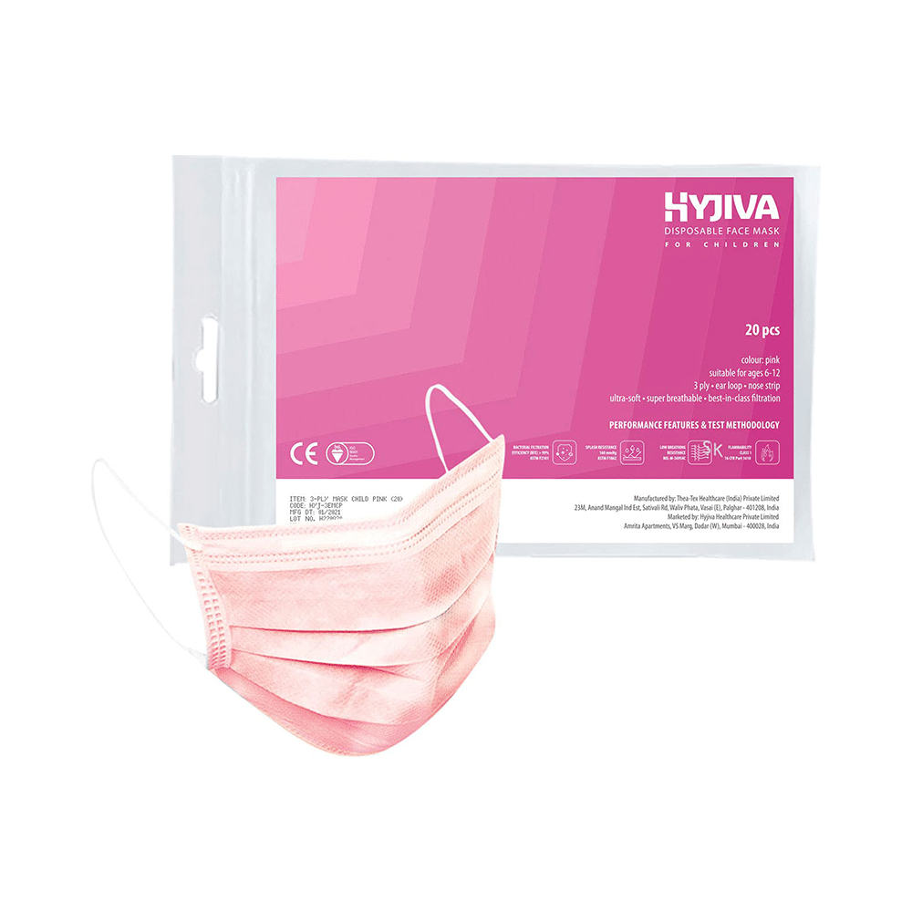Hyjiva 3 Ply Disposable Face Mask for Children Pink