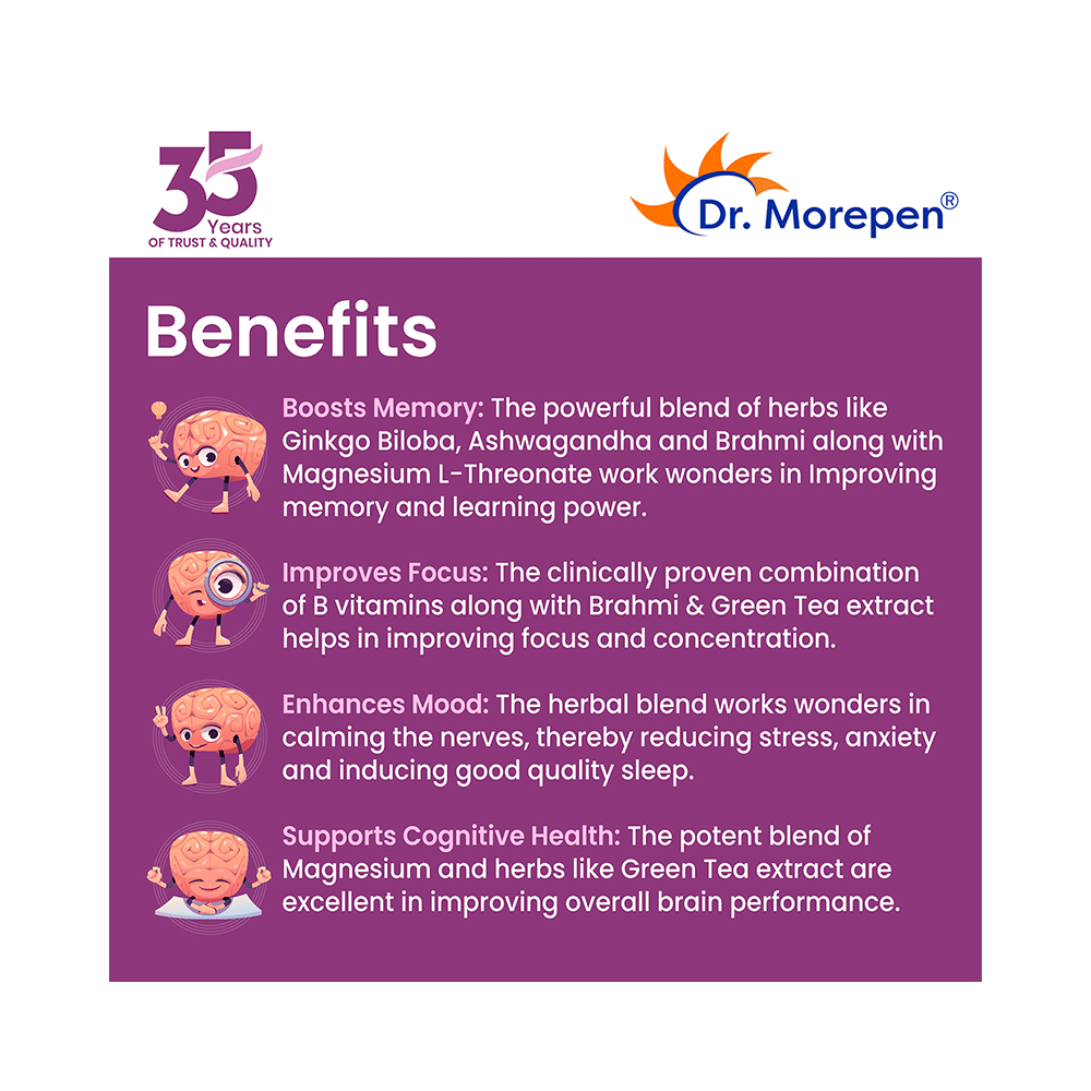Dr. Morepen Memory Booster | With Gingko & Brahmi for Focus, Memory & Mood | Tablet - Image 6