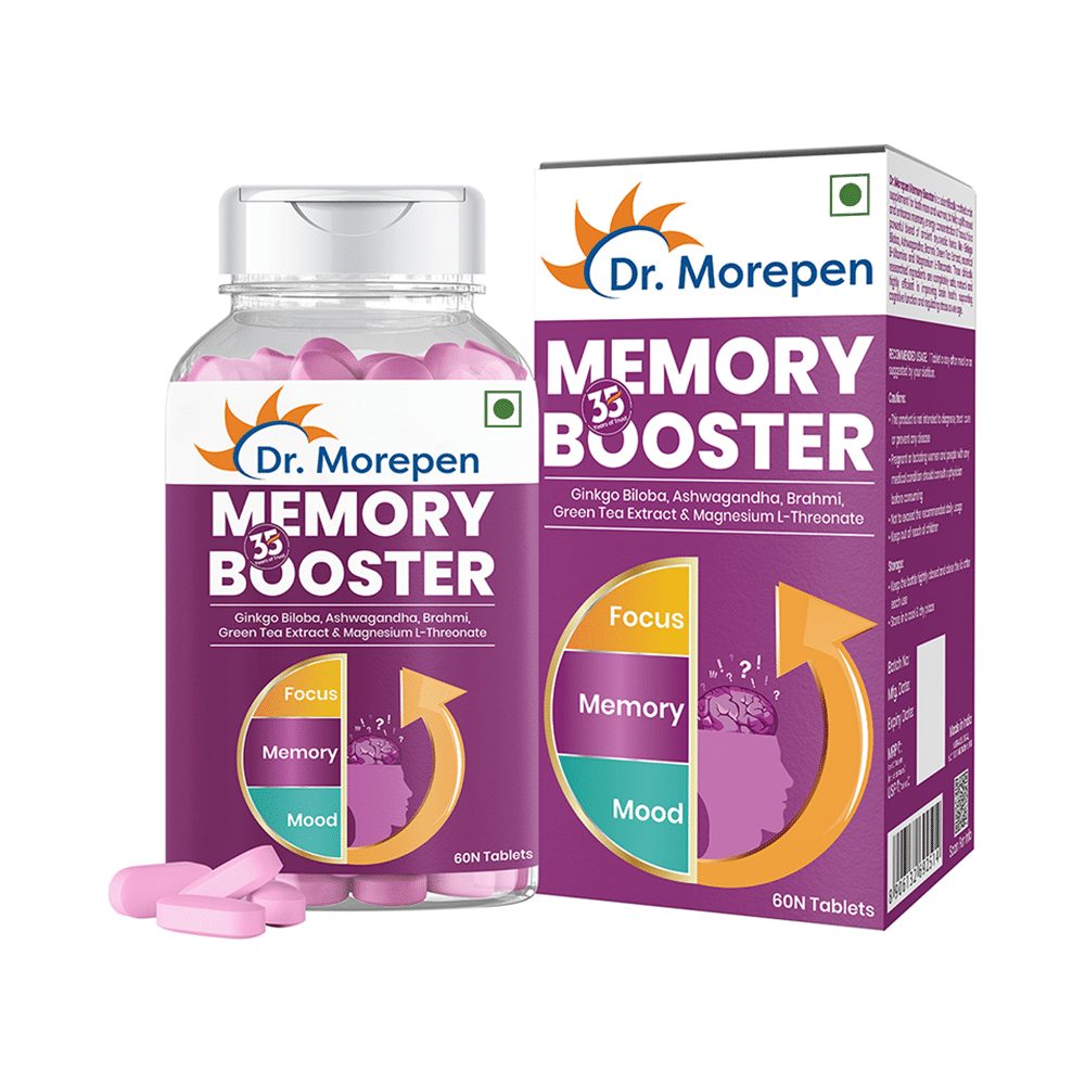 Dr. Morepen Memory Booster | With Gingko & Brahmi for Focus, Memory & Mood | Tablet - Image 1