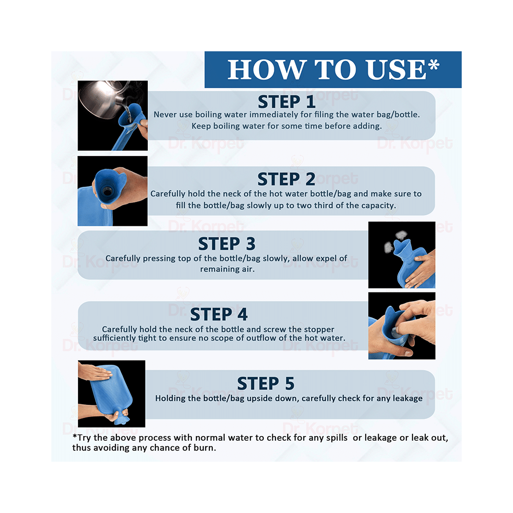 Dr. Korpet Hot Water Bottle, Hot Water Bag for Pain Relief and Cramps Bag Blue - Image 2