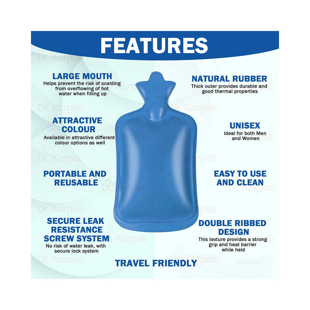 Dr. Korpet Hot Water Bottle, Hot Water Bag for Pain Relief and Cramps Bag Blue - Image 3
