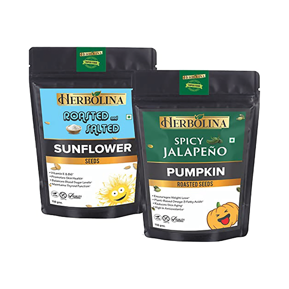 Herbolina Sunflower Seeds & Pumpkin Roasted Seeds  (150gm Each) Roasted & Salted, Spicy Jalapeno
