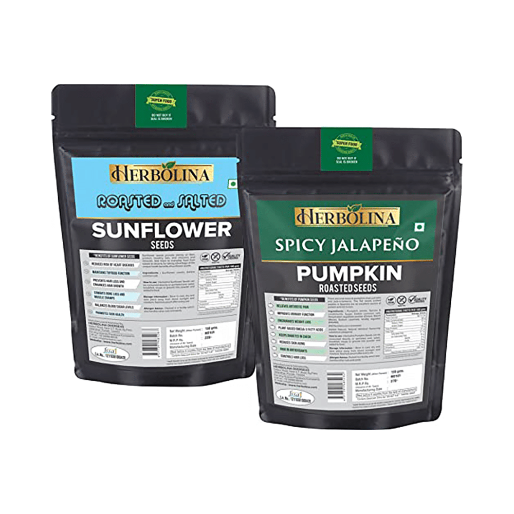 Herbolina Sunflower Seeds & Pumpkin Roasted Seeds  (150gm Each) Roasted & Salted, Spicy Jalapeno - Image 2