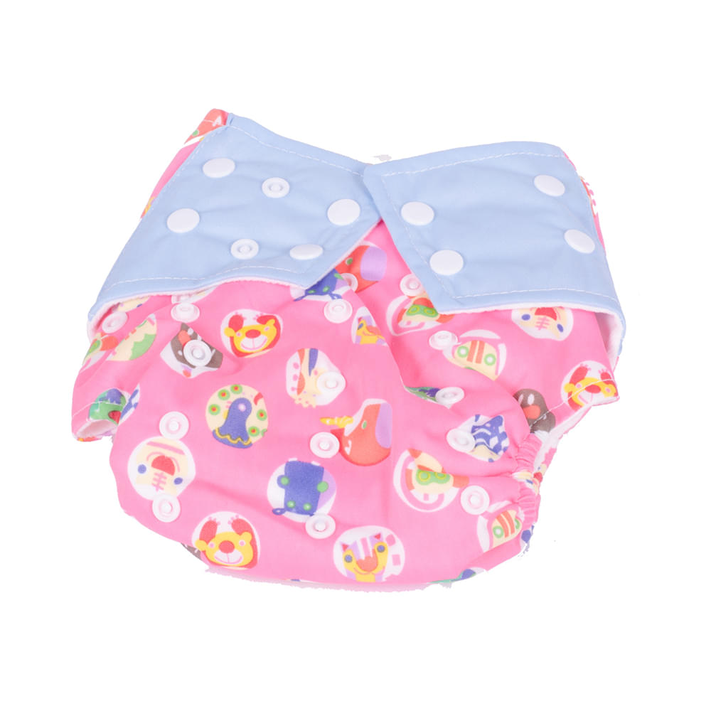 Polka Tots Pink Reusable & Washable White Cloth Diaper with 1 Diaper Liner and Size Adjustable Snap Buttons - Image 2