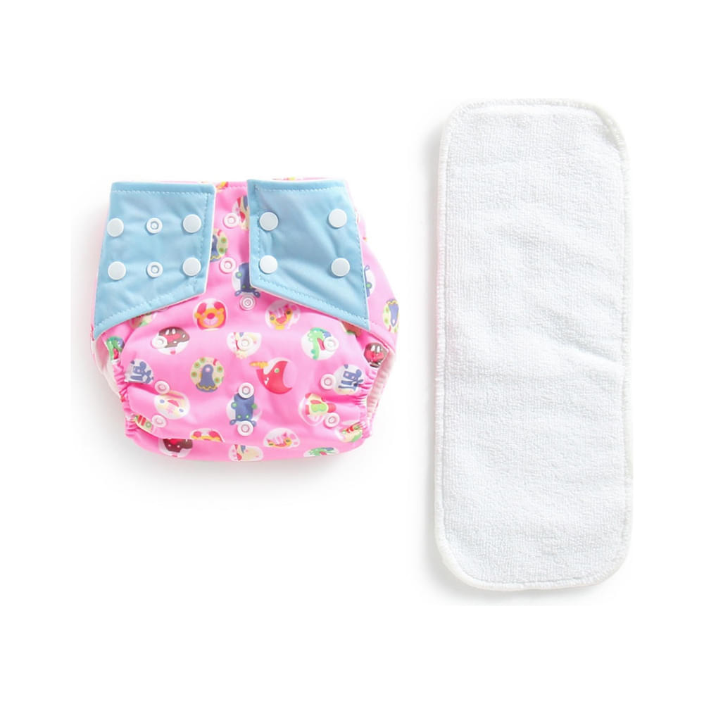 Polka Tots Pink Reusable & Washable White Cloth Diaper with 1 Diaper Liner and Size Adjustable Snap Buttons - Image 1