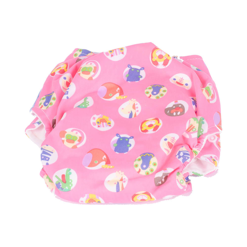 Polka Tots Pink Reusable & Washable White Cloth Diaper with 1 Diaper Liner and Size Adjustable Snap Buttons - Image 3