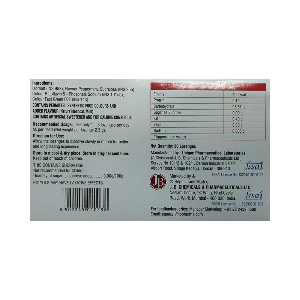 Aquazyl Isomalt Lozenges Sugar Free Mint - Image 2