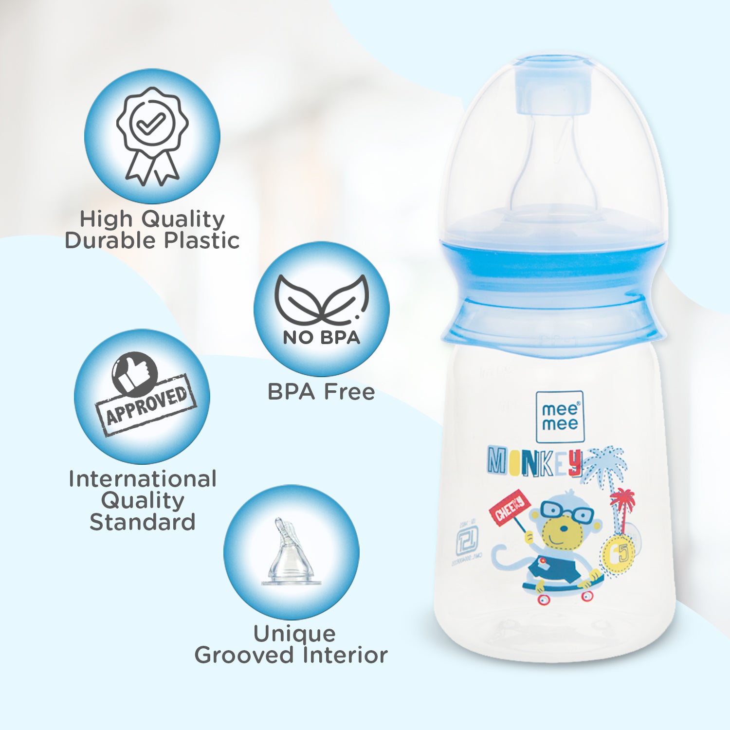 Mee Mee Eazy Flo Premium Baby Feeding Bottle Blue 130 ml - Image 1
