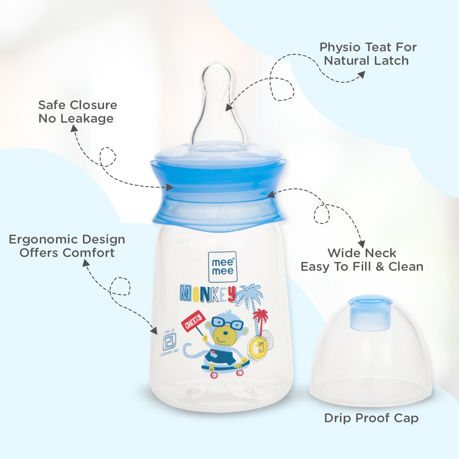 Mee Mee Eazy Flo Premium Baby Feeding Bottle Blue 130 ml - Image 2