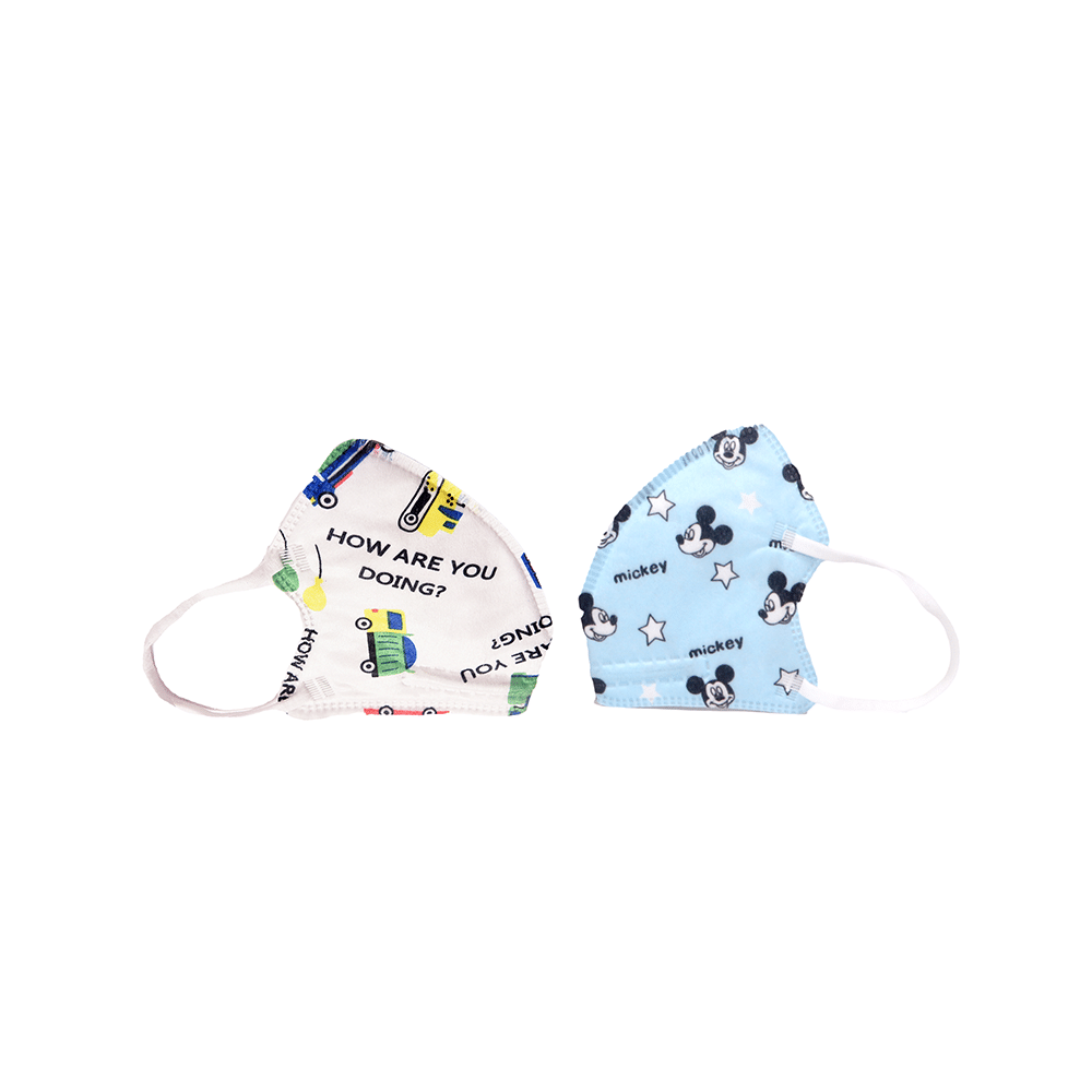 Advind Healthcare Smog Guard N95 Kids Mask without Valve for 4-12 Years Blue Mickey Mouse Design & Truck Print Design