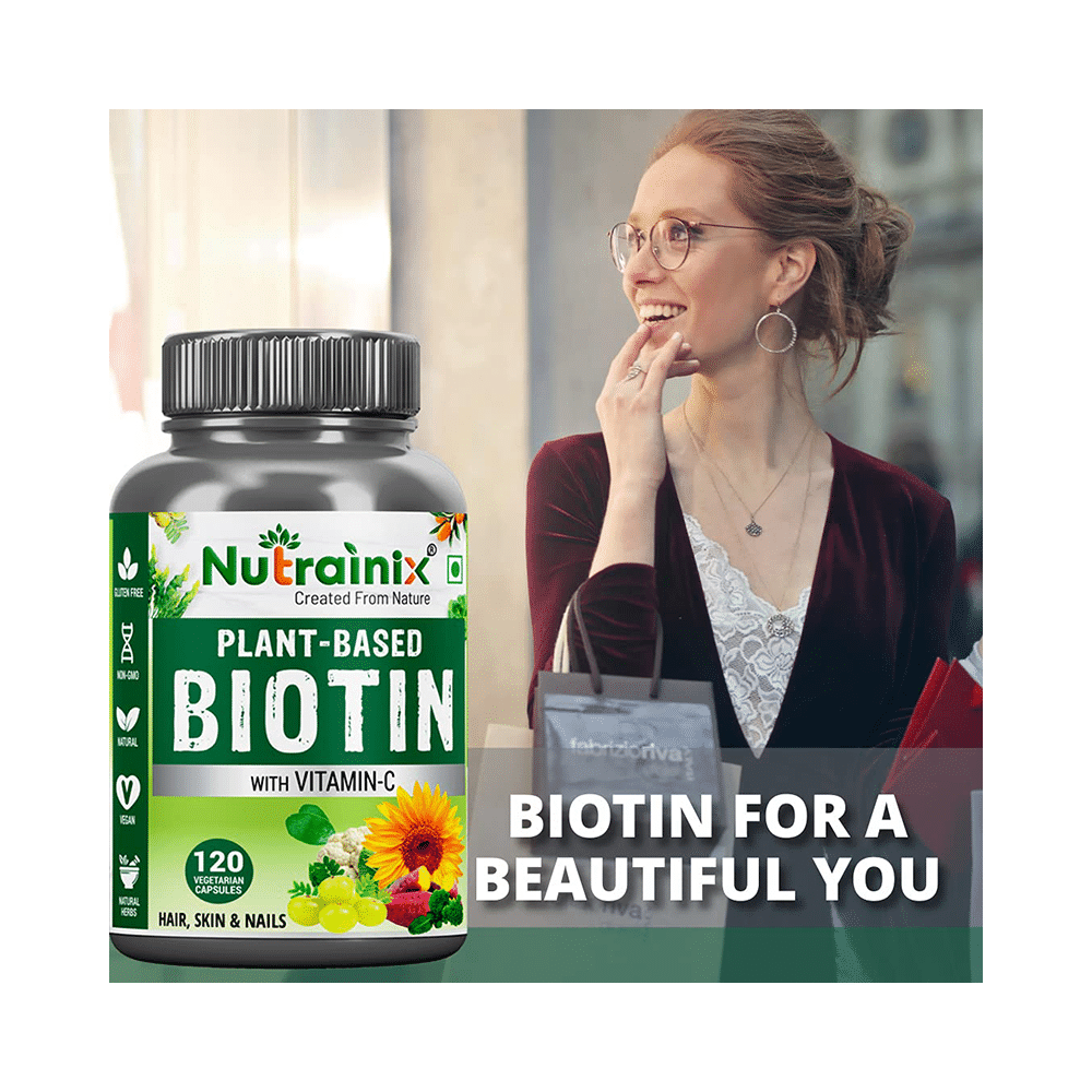 Nutrainix Organic & Plant-Based Biotin 10000mcg with Vitamin C Vegetarian Capsule - Image 4