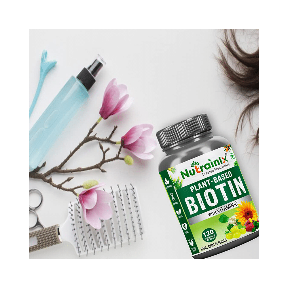 Nutrainix Organic & Plant-Based Biotin 10000mcg with Vitamin C Vegetarian Capsule - Image 5