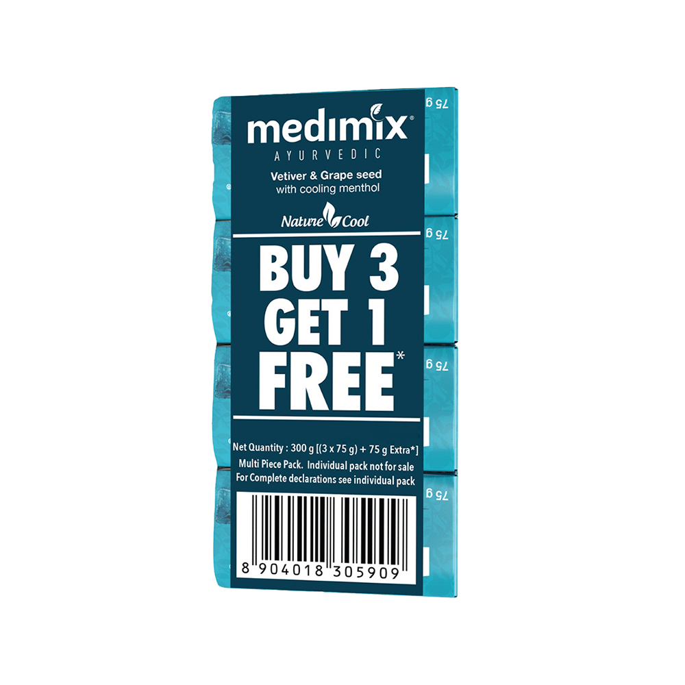 Medimix Ayurvedic Soap (75gm Each) Vetiver & Grape Seed Buy 3 Get 1 Free - Image 1