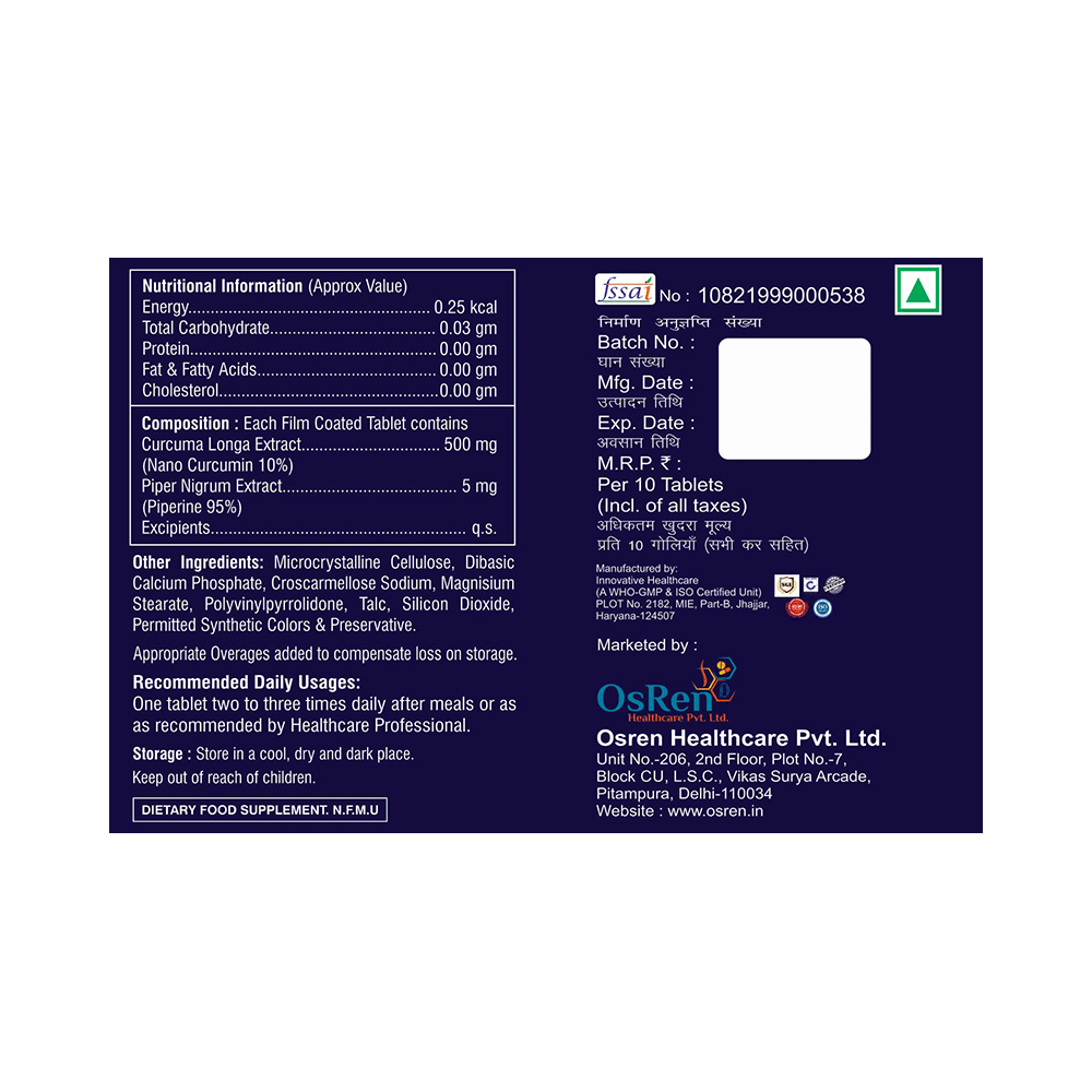 Osymin Nano-Curcumin with Piperine Tablet - Image 2