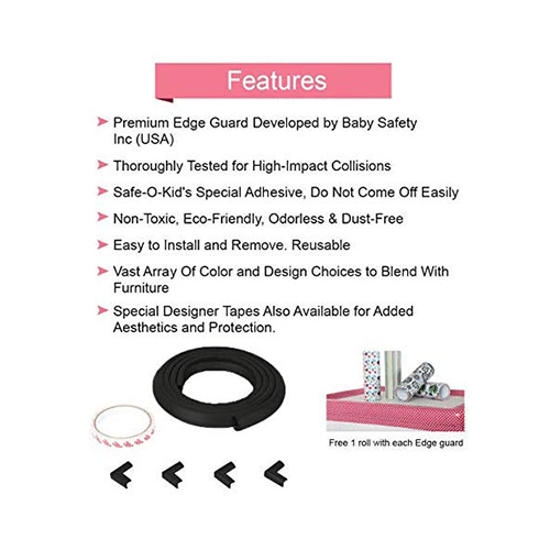 Safe-O-Kid Unique High Density L-Shaped 5mtr Long 1 Edge Guard Strip with 4 Corners Black - Image 2