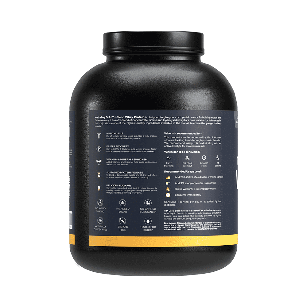 Nutrabay Gold Tri-Blend Whey Protein for Muscle Recovery & Immunity | No Added Sugar | Flavour Vanilla Icecream - Image 3