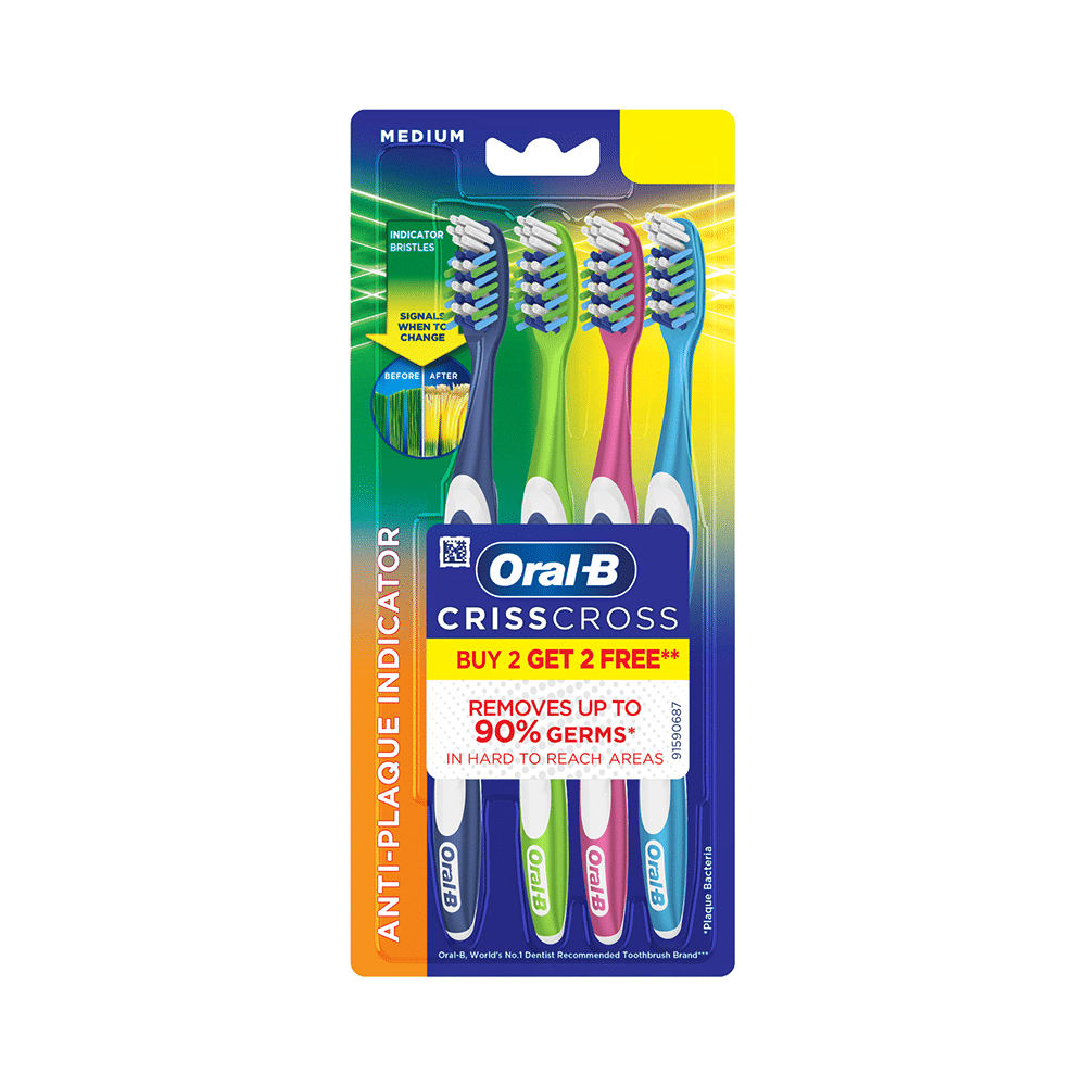 Oral-B Criss Cross Toothbrush with Anti-Plaque Indicator Medium Buy 2 Get 2 Free