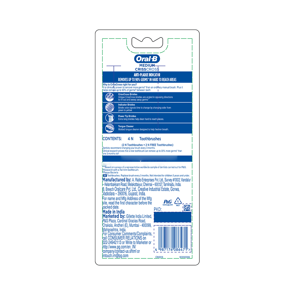 Oral-B Criss Cross Toothbrush with Anti-Plaque Indicator Medium Buy 2 Get 2 Free - Image 2