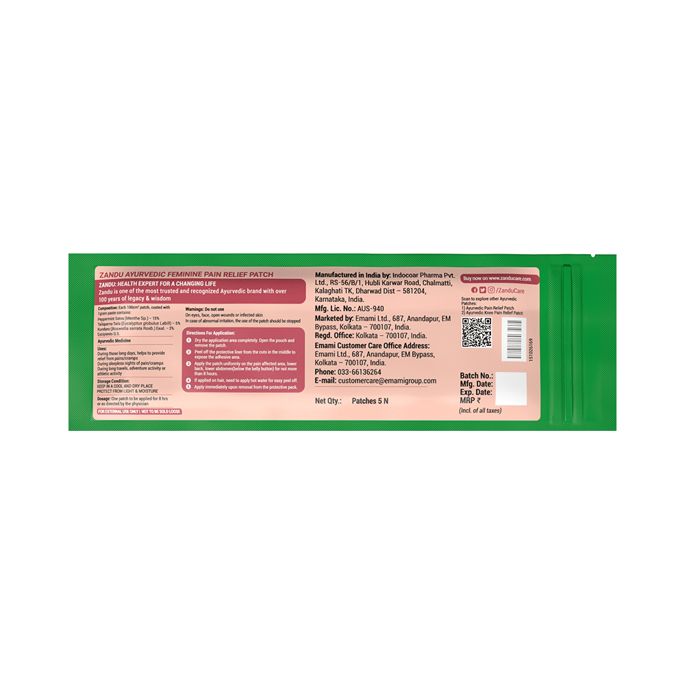 Zandu Ayurvedic Feminine Pain Relief Patch - Image 2