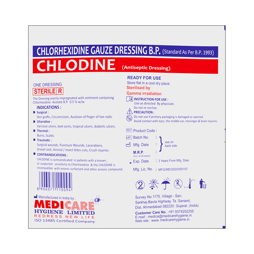 Medica Chlodine Chlorhexidine Gauze Dressing 10cm x 30cm - Image 1